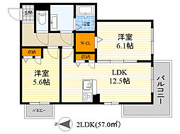 シャーメゾン・パストラル 2LDKの間取図画像