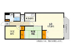 レスカーラ緑地公園 2LDKの間取図画像