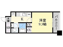 グランシャルマン新大阪 1Kの間取図画像