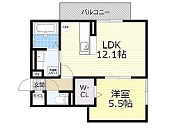 アグレイド北桜塚 1LDKの間取図画像