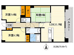 吹田野村ハイツアネックス 3LDKの間取図画像