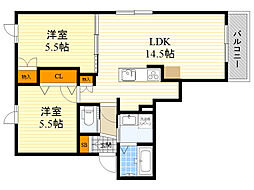 SKYコート千里2 2LDKの間取図画像