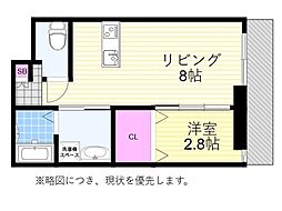 リアコート関大前II 1LDKの間取図画像