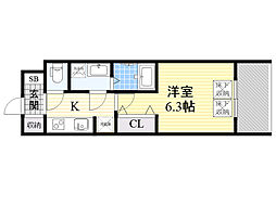 スプランディッド新大阪DUE 1Kの間取図画像