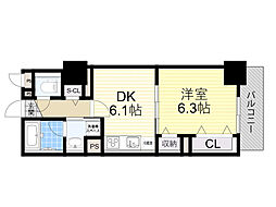 フレール江坂レジデンシャル 1DKの間取図画像