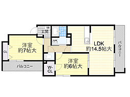 第8レジデンスオクノ藤が丘 2LDKの間取図画像