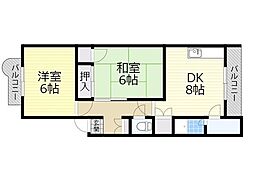 千里山西コーポ第3ビル 2DKの間取図画像