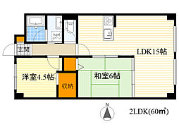北大阪ハイツ 2LDKの間取図画像