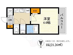 ラドゥセール江坂2 1Kの間取図画像