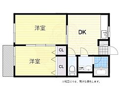 旭Fマンション 2DKの間取図画像