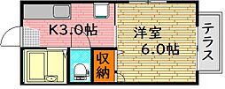 アンソレイユA 1Kの間取図画像