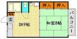 冠荘 1DKの間取図画像