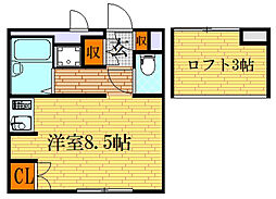 レオパレスマ・メゾン 1階ワンルームの間取り