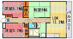 倉西ビル 3LDKの間取図画像