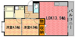 八木コーポ 2LDKの間取図画像