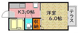アンソレイユA 1Kの間取図画像