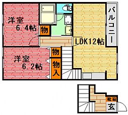プランタンB 2LDKの間取図画像
