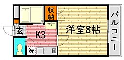 東子ハイツc 1Kの間取図画像