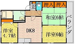 リバージュ1号館 3DKの間取図画像