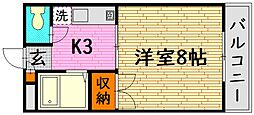東子ハイツb 1Kの間取図画像