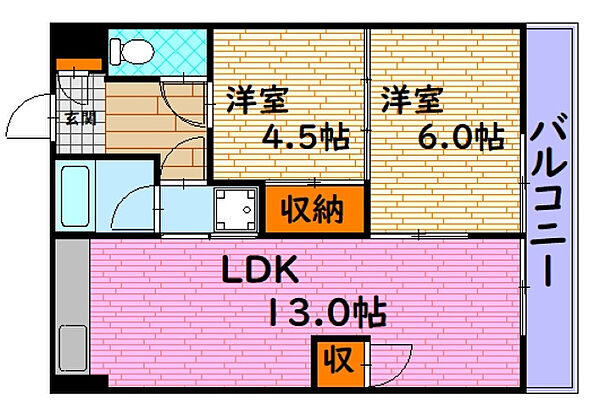 中村ビル 303号室｜広島県広島市東区牛田早稲田１丁目(賃貸マンション2LDK・3階・52.06㎡)の写真 その2