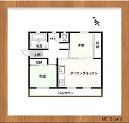 高洲一丁目住宅1-17-2 2DKの間取図画像