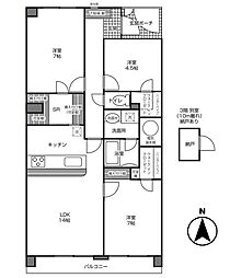 稲毛パークハウスC棟 3DKの間取図画像
