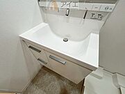 三面鏡にハンドシャワー付き、使いやすい洗面台