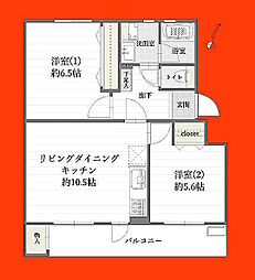 東建北習志野マンションB 2LDKの間取図画像