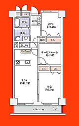 市川ハイツB棟 2SLDKの間取図画像