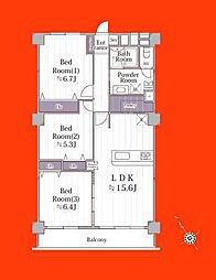 南柏スカイハイツB棟 3LDKの間取図画像