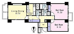 広尾ガーデンヒルズI棟 2LDKの間取図画像