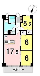 グランドムール生駒 3LDKの間取図画像