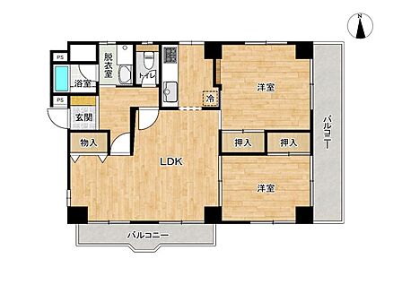 南東角部屋の二面バルコニー付き!陽当り、通風良好です◎