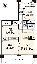 オーズタウンイーストスクエア2番館 3LDKの間取図画像