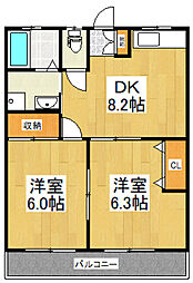 グランディア 2DKの間取図画像