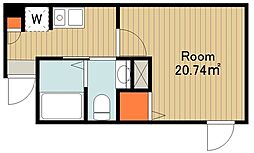 JR南武線 立川駅 徒歩9分の賃貸マンション 2階1Kの間取り