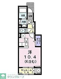 JR中央線 国分寺駅 徒歩18分の賃貸アパート 1階ワンルームの間取り