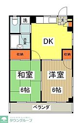 谷マンション 1階2DKの間取り