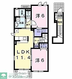 エスペランサ・プラザII 2階1LDKの間取り