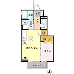 ヴィラージュ 1DKの間取図画像