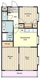 ウエステリア東大和3 3DKの間取図画像