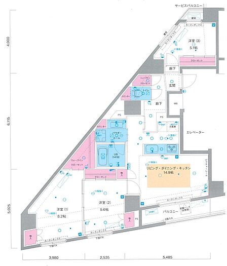 3LDK、価格1億2660万円、専有面積85.05m2、バルコニー面積5.37m2