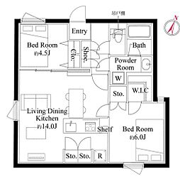 東京メトロ有楽町線 護国寺駅 徒歩9分の賃貸マンション 2階2LDKの間取り