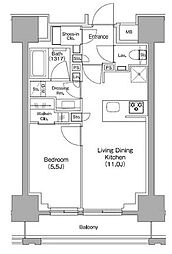 ザ・パークハビオ新御徒町 1LDKの間取図画像