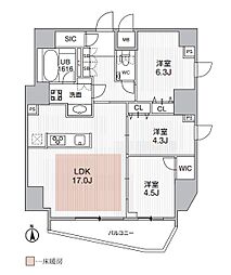 S-RESIDENCE蔵前balm 3LDKの間取図画像