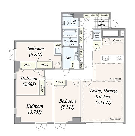 4LDK、価格1億3480万円、専有面積116.67m2 116m2◆3SLDK≪リノベーション内容≫間取り変更全室フローリング全水回り交換(洗面化粧台ツーボウル)天井カセットエアコン交換 など