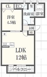姫路市西延末アパート 1LDKの間取図画像