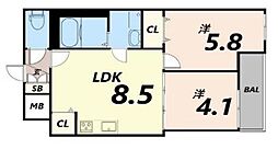 Habitasion京口 2LDKの間取図画像