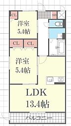 姫路市広畑区東新町3丁目マンション 2LDKの間取図画像